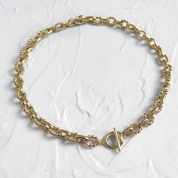 New 18k Gold Twisted Chain Punk Choker Necklace - Picture 3 of 7